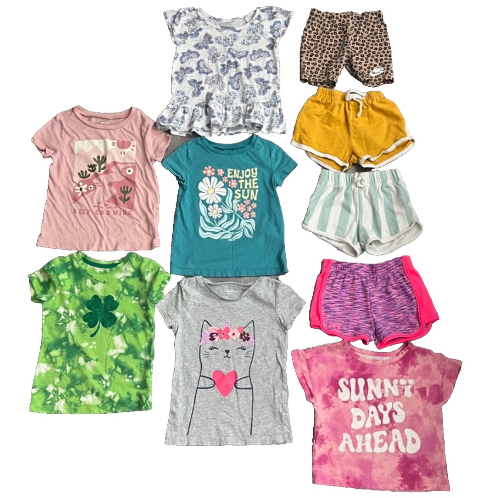 Girls Clothing Lot - T-Shirts & Shorts, St. Patrick's/Cat/Butterfly Size XS/4-5